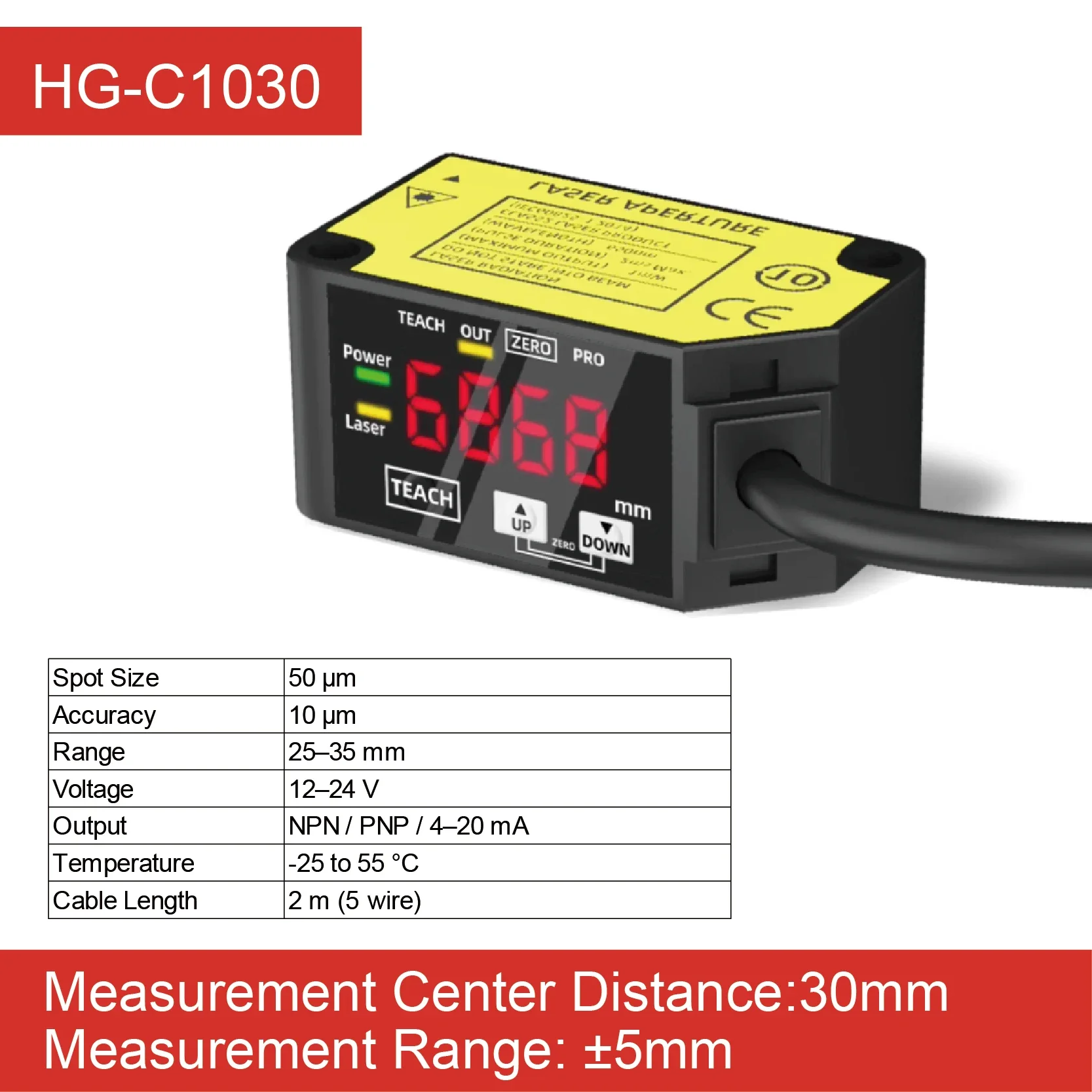 HG-C1030/C1050/C1100/C1200/C1400 Laser Displacement Sensor Switch and Analog Dual Output Thickness Distance