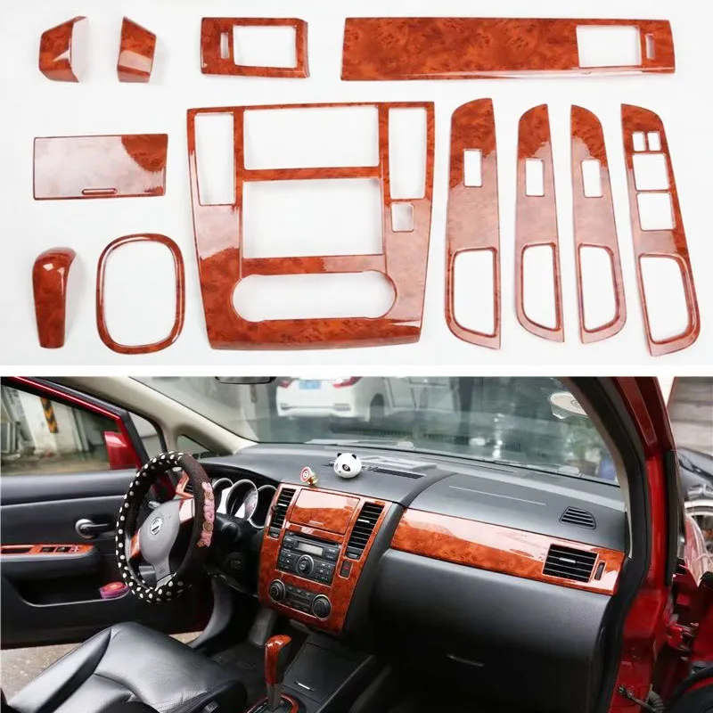 Wooden Color  Interior Central Control Panel Door Window Lift Cover Frame Decoration For Nissan Tiida 2004-2009