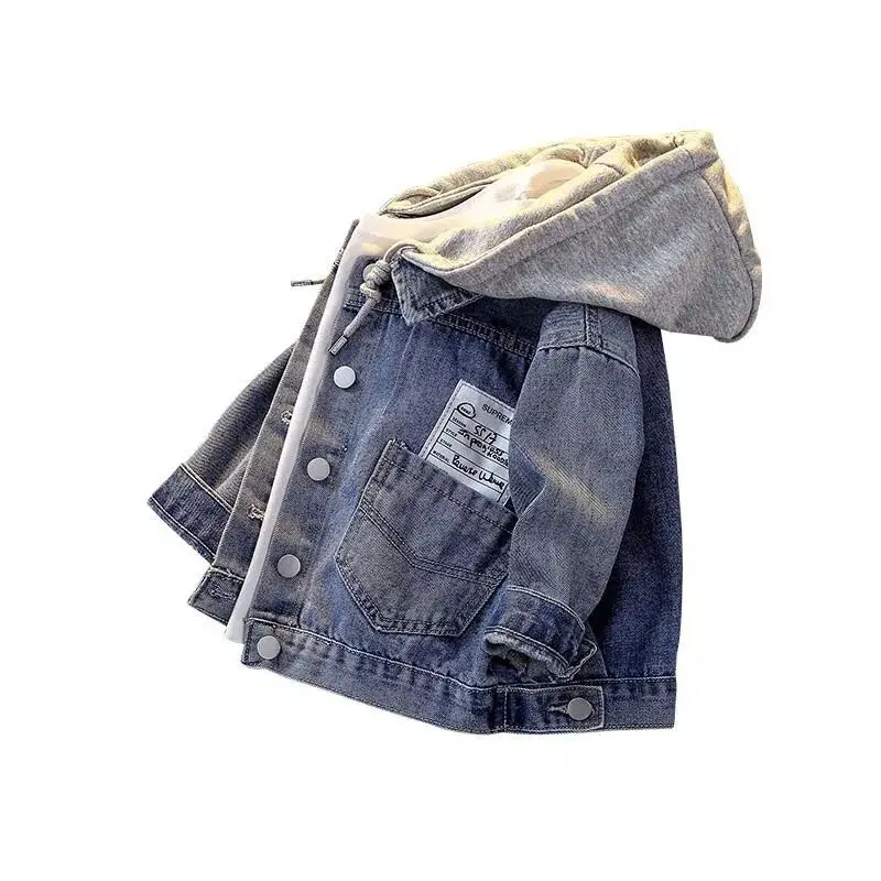 Boys Baby Jacket Spring and Autumn New Clothing Korean Edition Denim Coat Children\'s Hooded Denim Top