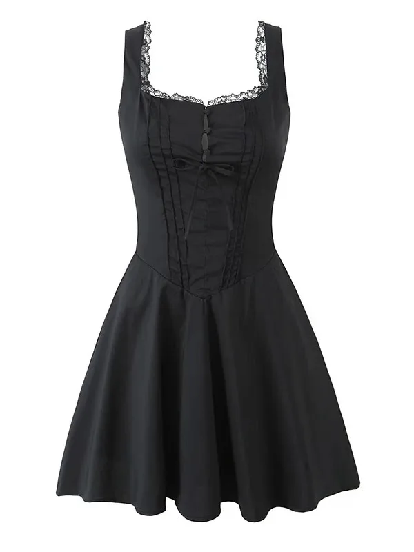 Nuevo 2025 mujeres azul elegante fiesta Mini vestidos Sexy sin mangas de cintura baja A-line vestido de verano con cordones en la espalda bata vestidos W4BW