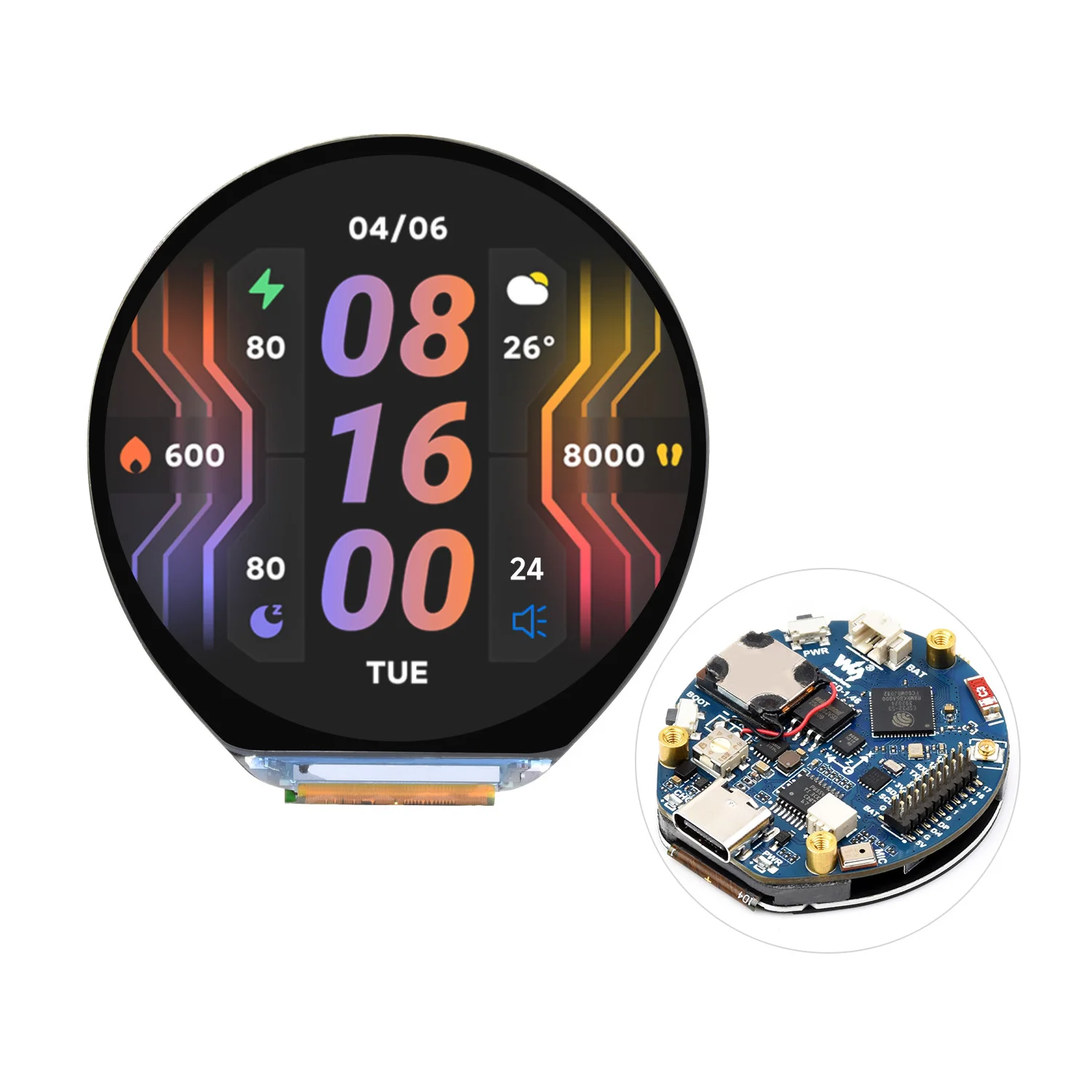 Waveshare ESP32-S3 1.46inch Round Display Development Board 412×412, Supports WiFi&Bluetooth, Accelerometer And Gyroscope Sensor