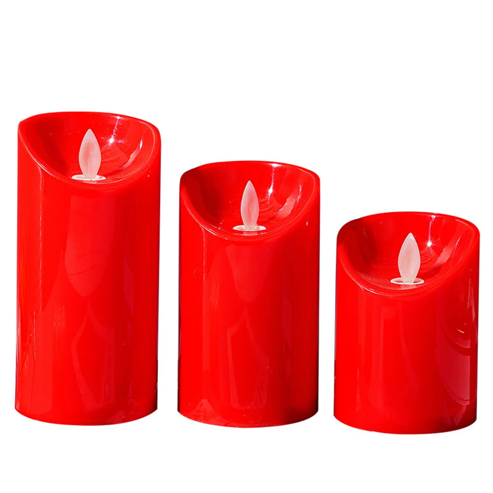 Valentine\'s Day red flameless lamp battery powered candle, a set of 2 simulated wax column LED candles for birthdays, weddings,