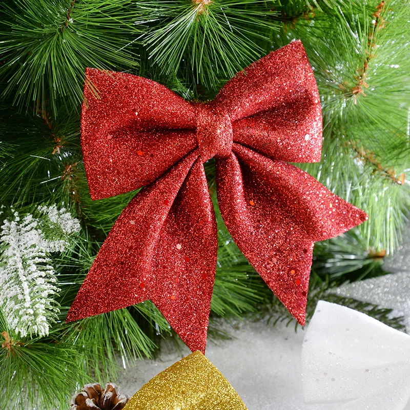 21cm Big Christmas Glitter Bows Xmas Tree Hanging Ornaments Topper 2024 Christmas Decoration for Home Navidad 2025 New Year Gift