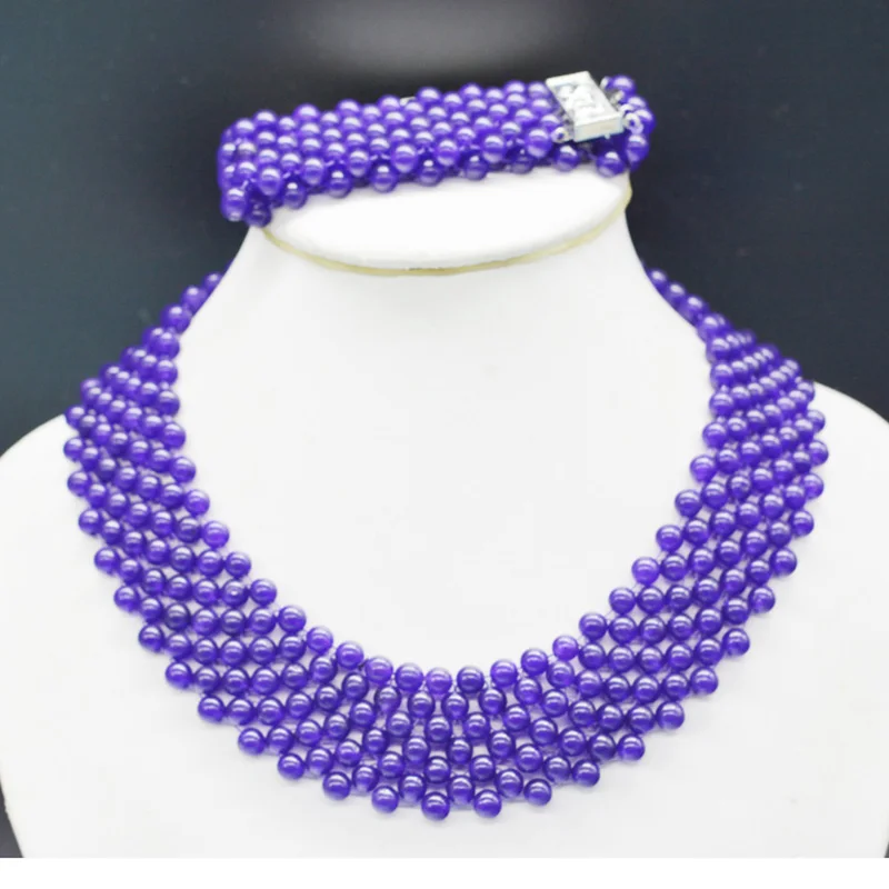 

luxury. Exquisite. 6mm purple. Semi-precious stone necklace. Bracelet 2021 bride's latest jewelry set