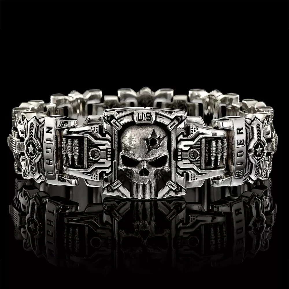 Retro Men's Domineering Skull Bracelet Punk Hip Hop Rider Bracelets High Quality Gothic US Street Motorcycle Male Charm Jewelry