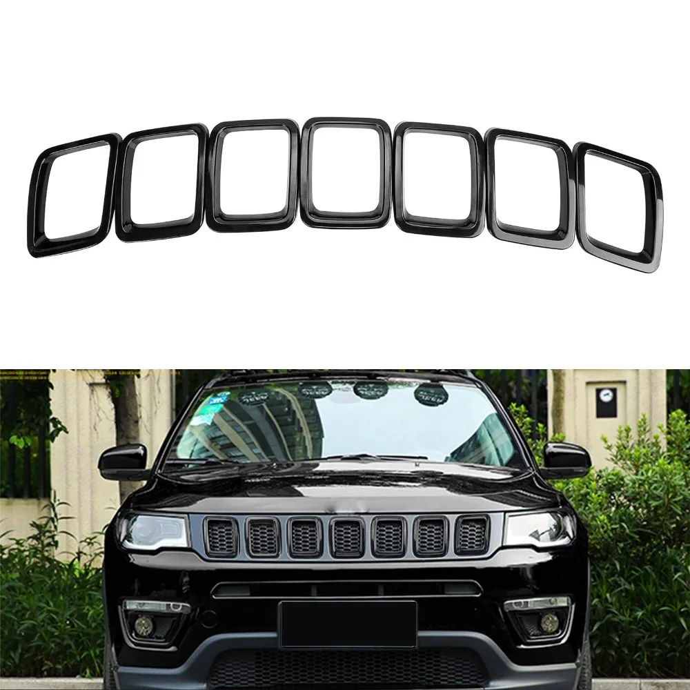 

Car Vehicle Front Grille Grill Covers Inserts Frame Trims 7PCS For Jeep Compass 2017 2018 2019 2020