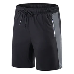 Men Patchwork Shorts Sports Casual Basketball Running Training Shorts Reflective Zipper Pockets Workout Hiking Casual Shorts