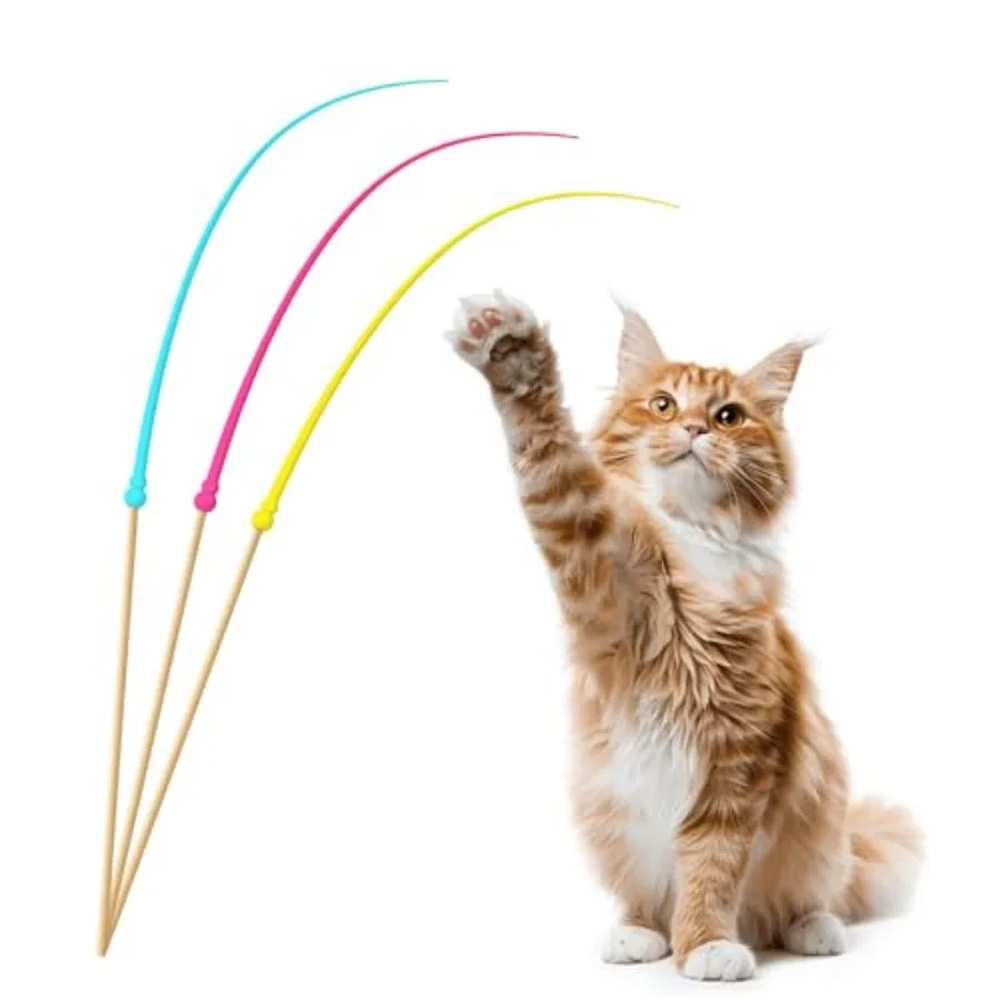 

Палочка для кошек ToyCat Toy Wand Игрушка для кошек на палочке 3 шт. Силиконовая сверхлегкая прочная хвостовая палочка без перьев, используемая для снятия стресса Colo