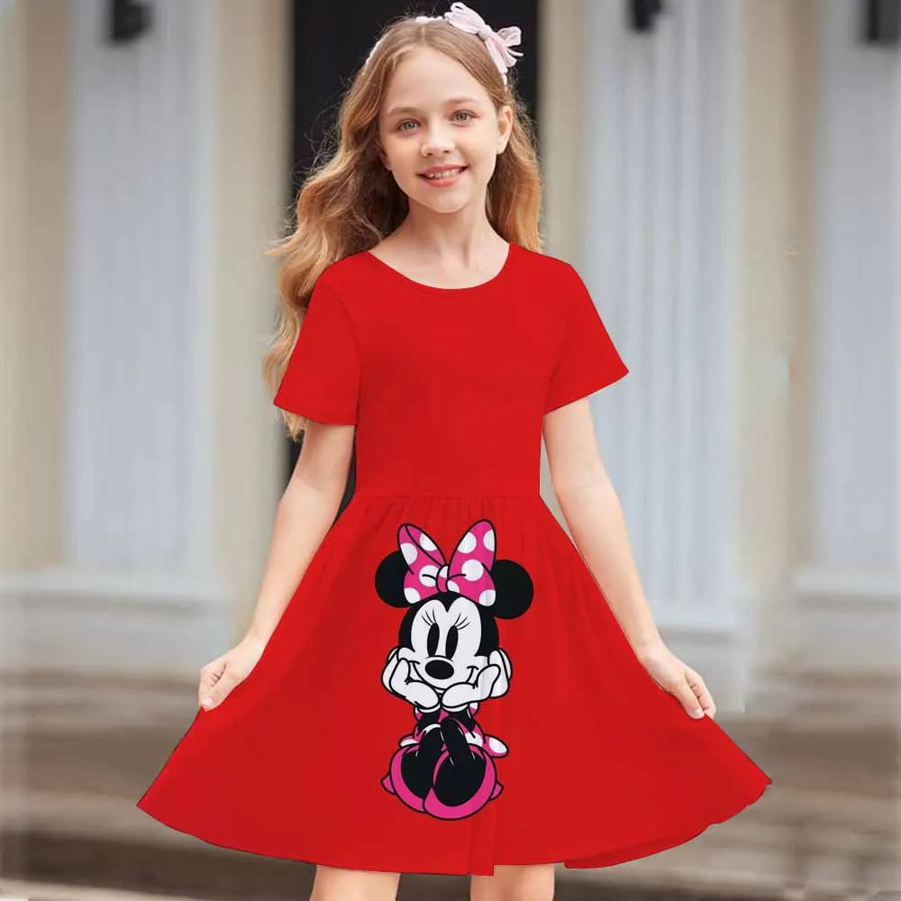 ミッキーマウス夏の女の子のスカート半袖ドレス 3D プリント漫画ディズニーかわいい子供のファッション MNSO パーティートレンディな服