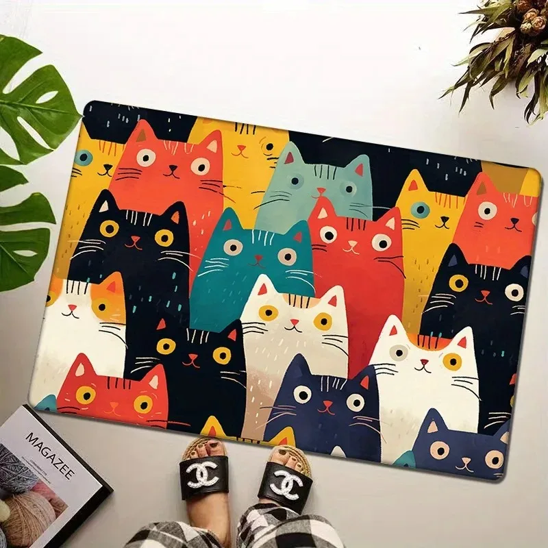 Niedlicher Katzenteppich, bunte Cartoon-Bodenmatte, Küchenteppich, Fußmatte, Willkommensmatte, Badezimmermatte, Teppich für Schlafzimmer, Teppich für Wohnzimmer
