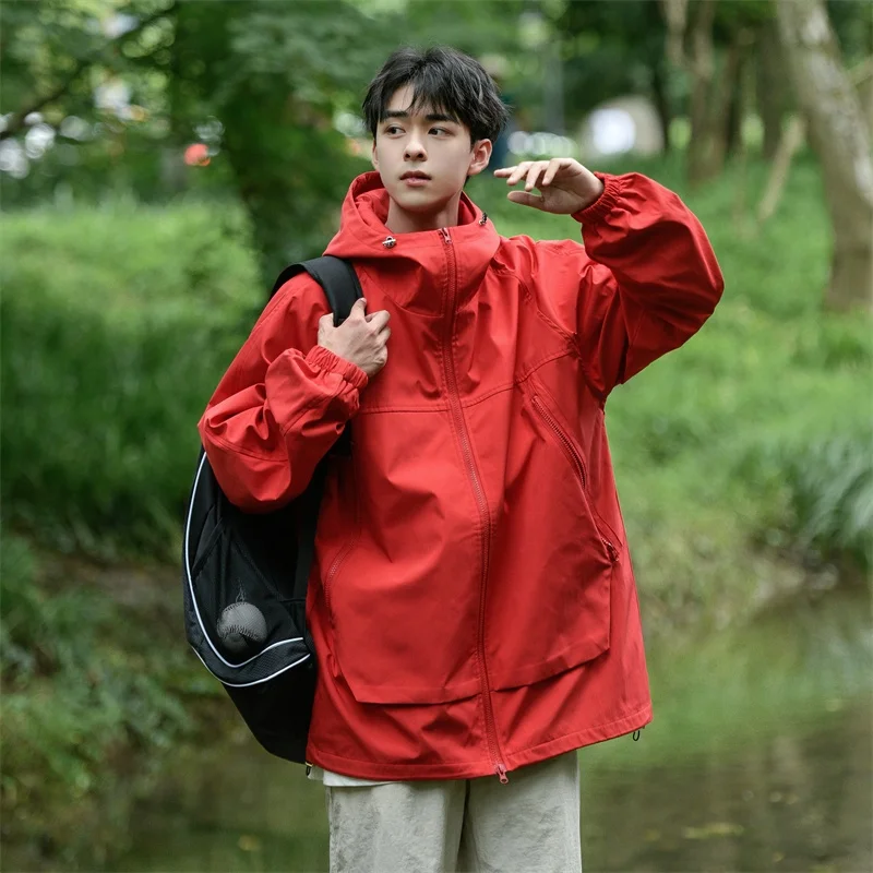 

Men's Outdoor Windproof Waterproof Hiking Jacket Loose Workwear Style American Functional Fashion Spring Autumn Seasonal