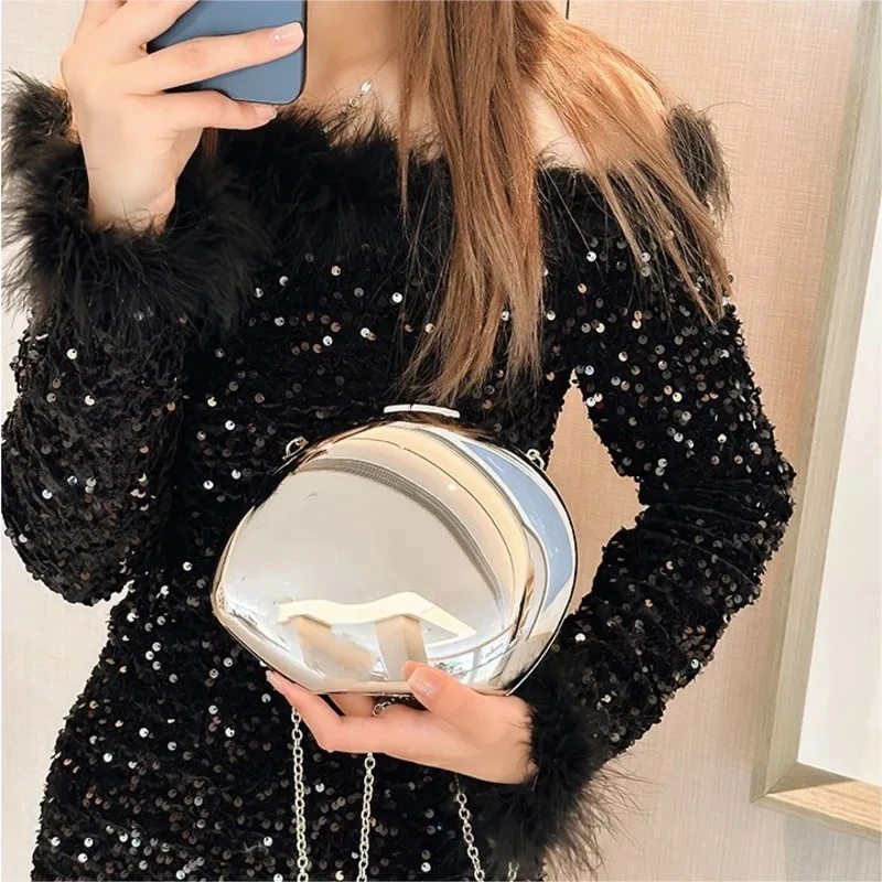 Designer New Shell Shape Bag Smooth Mirror Acrylic Clutch Bag Women Evening Party Bag Shiny Metal Shoulder Crossbody Small Purse