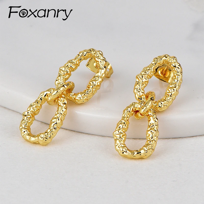 Foxanry 1 Pair Exaggerated Hollow Geometric Lava Earrings For Women Couples New Fashion Creative Birthday Party Jewelry Gifts