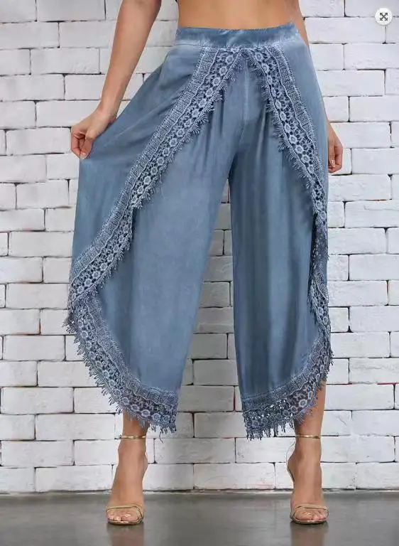 Pantaloni Harlan in pizzo da donna pantaloni a gamba larga da donna