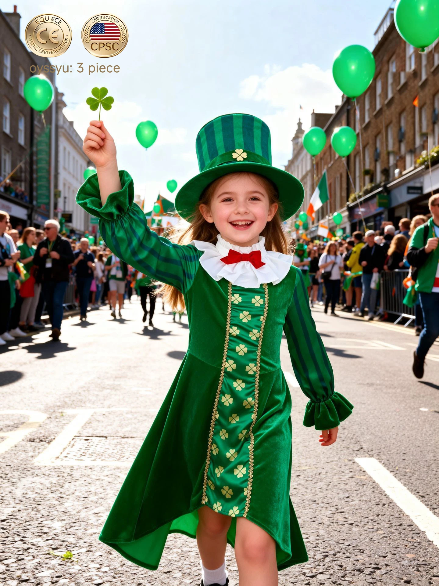 

(EU and US child safety certification)High Quality Children St. Patrick's Day Ethnic Cosplay Irish Girl Christmas Carnival Party