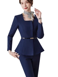 New Arrival Ladies Pant Suit Women Elegant Black Blue Female Business Work Wear Jacket Blazer and Trouser Formal 2 Piece Set