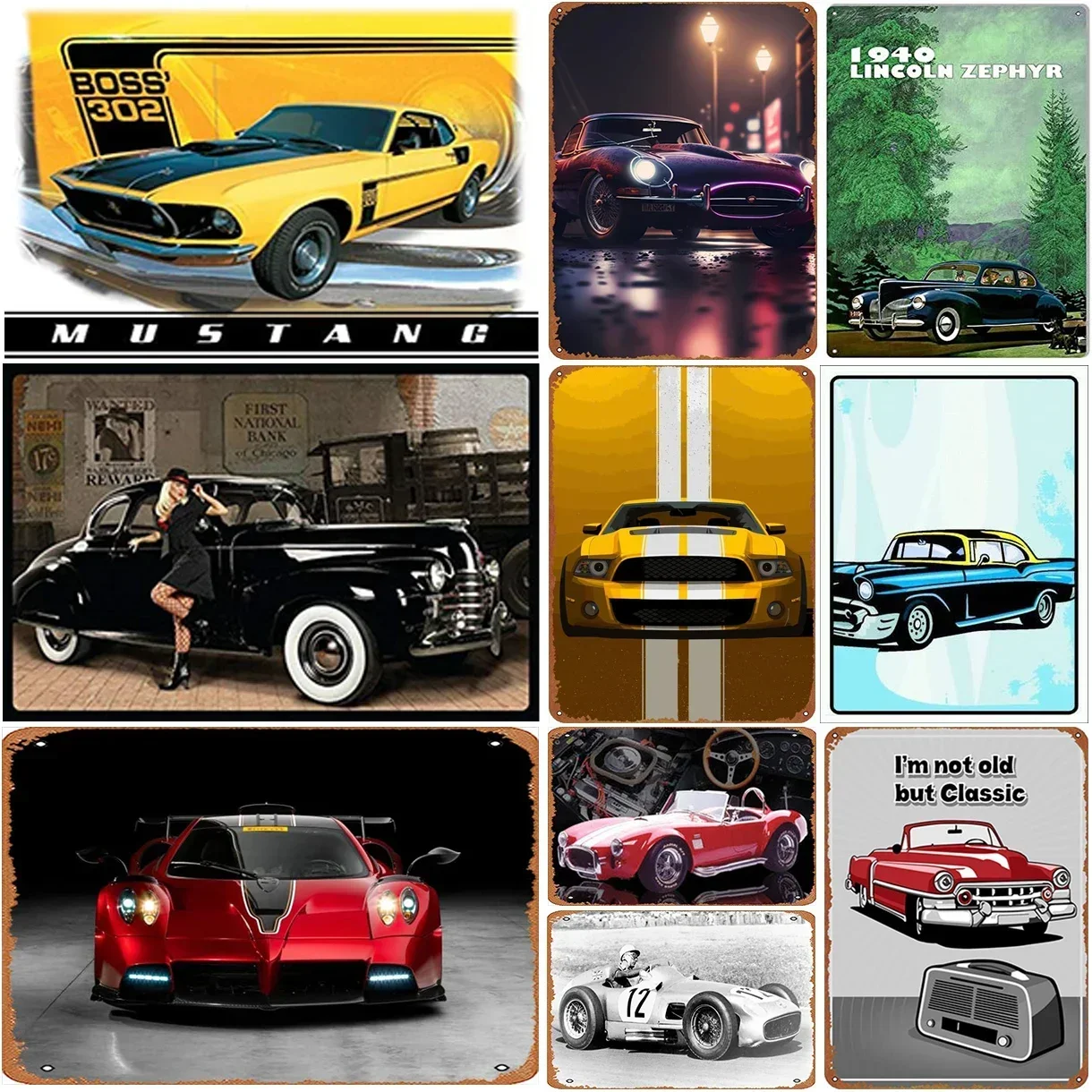 

Metal Tin Signs Plaque Classic Old Cars Wall Decoration Vintage Art Posters Iron Painting for Man Cave Home Cafe Garage Club Bar