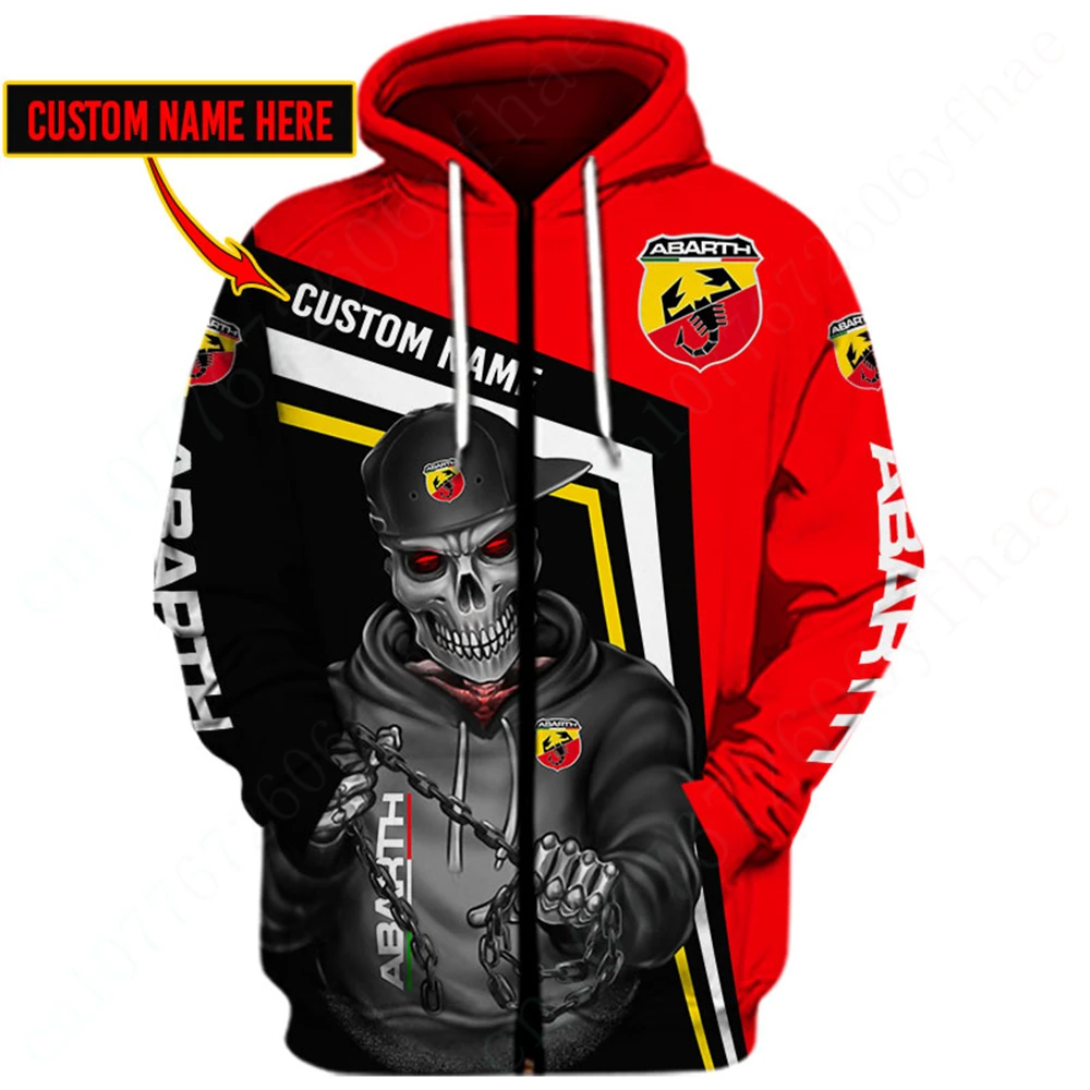 Abarth Sweatshirt motif 3D Harajuku, hoodie kasual untuk pria wanita uniseks, pakaian esensial Pullover Anime Zip, atasan Hoodie