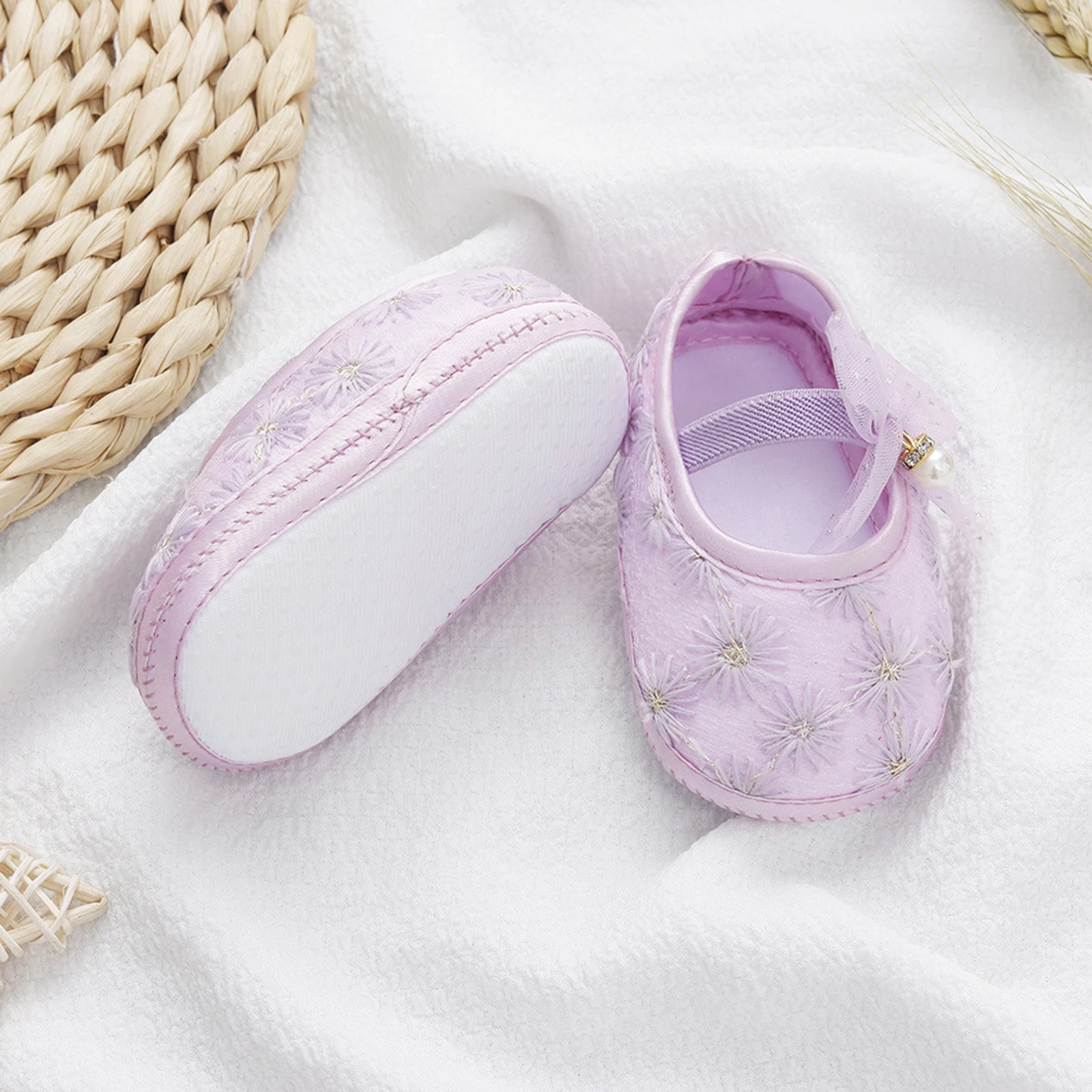 0-12montsh Baby Girls Princess Shoes Pearl Bow Soft Sole Baby girls Casual Shoes Slip daily summer First Walking Shoes