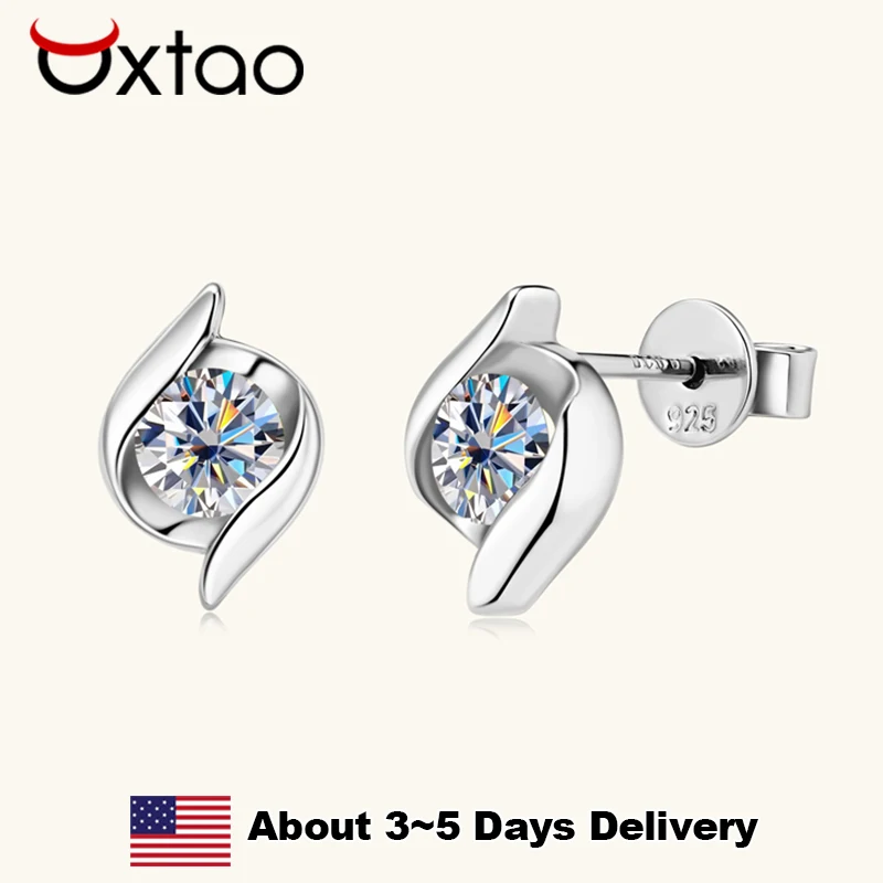 

OXTAO Certified Original 925 Sterling Silver Earrings for Women 5mm D Color Moissanite Twist Stud Earrings Wedding Party Jewelry