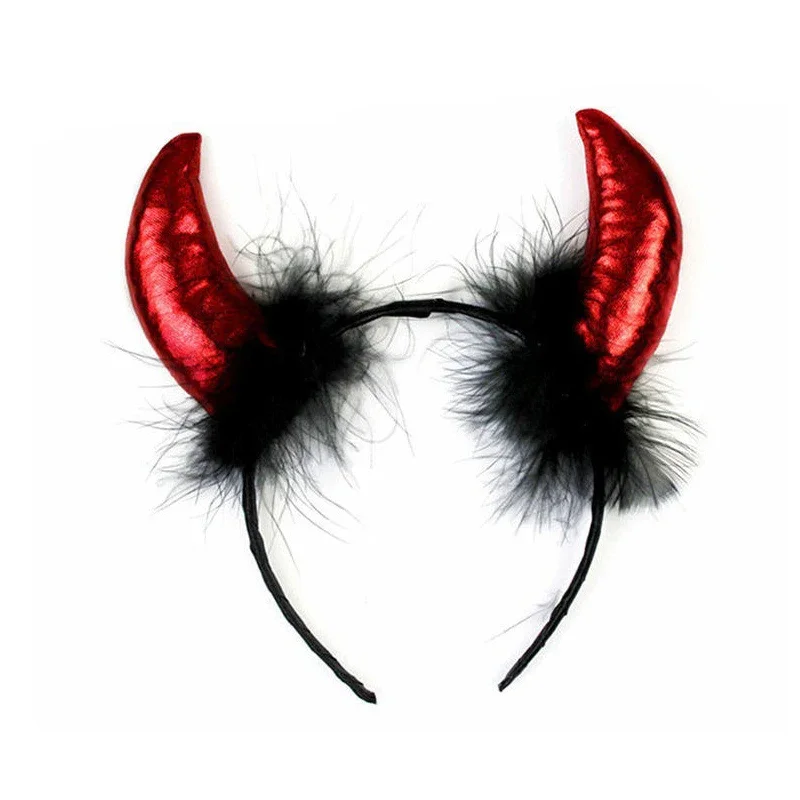 Red Devil Horns Headband Horror Animal Headpiece Cosplay Demon Halloween Party Costume Accessories Magic Wand Gifts