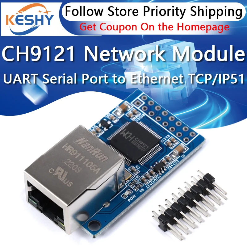 CH9121 UART Serial Port to Ethernet Network Module TCP/IP 51/STM32 3.3V 5V TTL Transmission Microcontroller Board