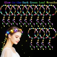 18Pcs LED Green Vines & Paper Flowers Women Costume Headpiece, for Beach Party, Wedding, Birthday Party, Holiday Celebration, Photography, Concert, Halloween, Christmas Cosplay 2