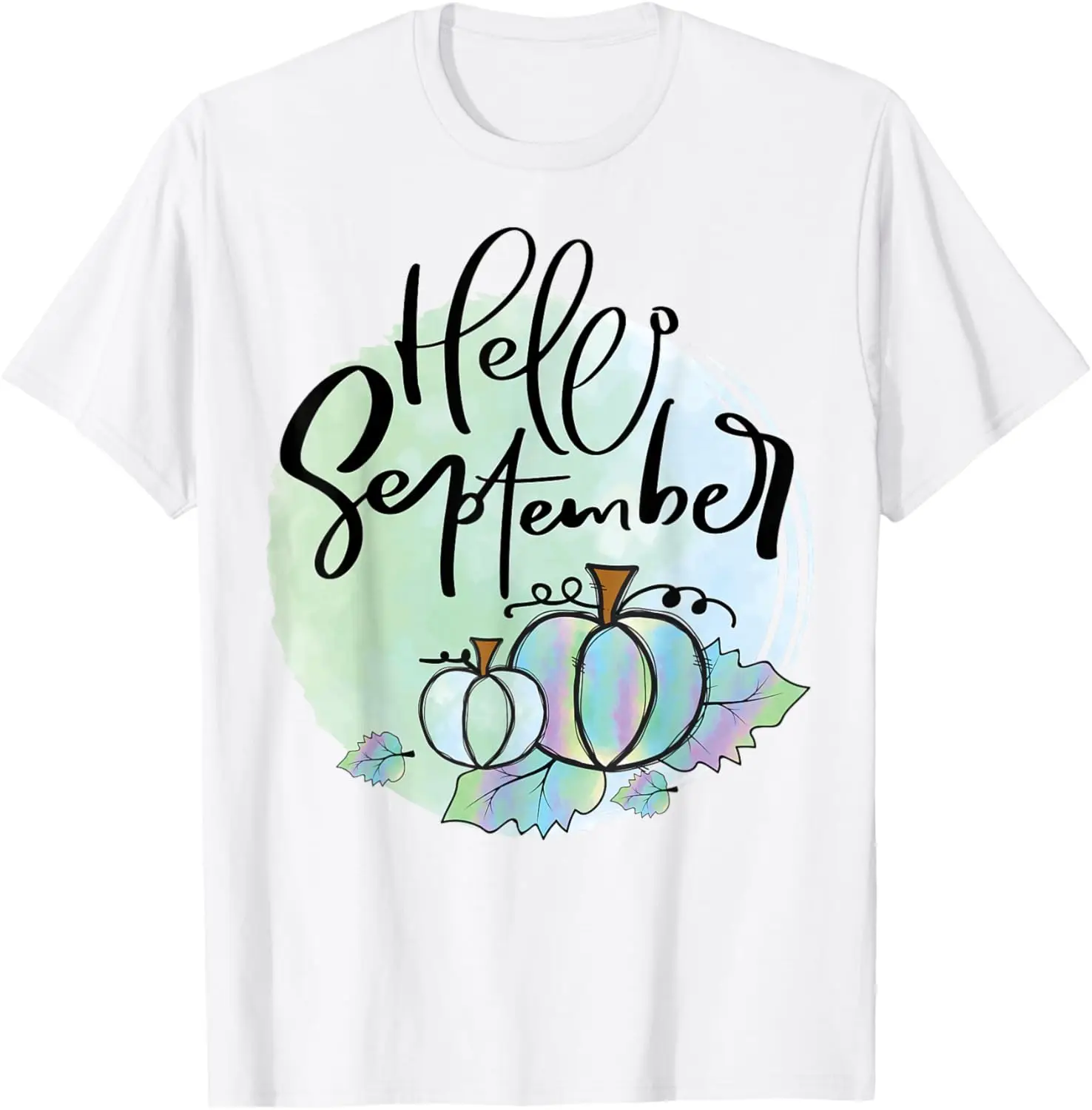 Hello September Pumpkin Fall Thanksgiving Halloween Pumpkins T-Shirt 100% Cotton Trendy Y2K Short-Sleeve Tee – Soft,