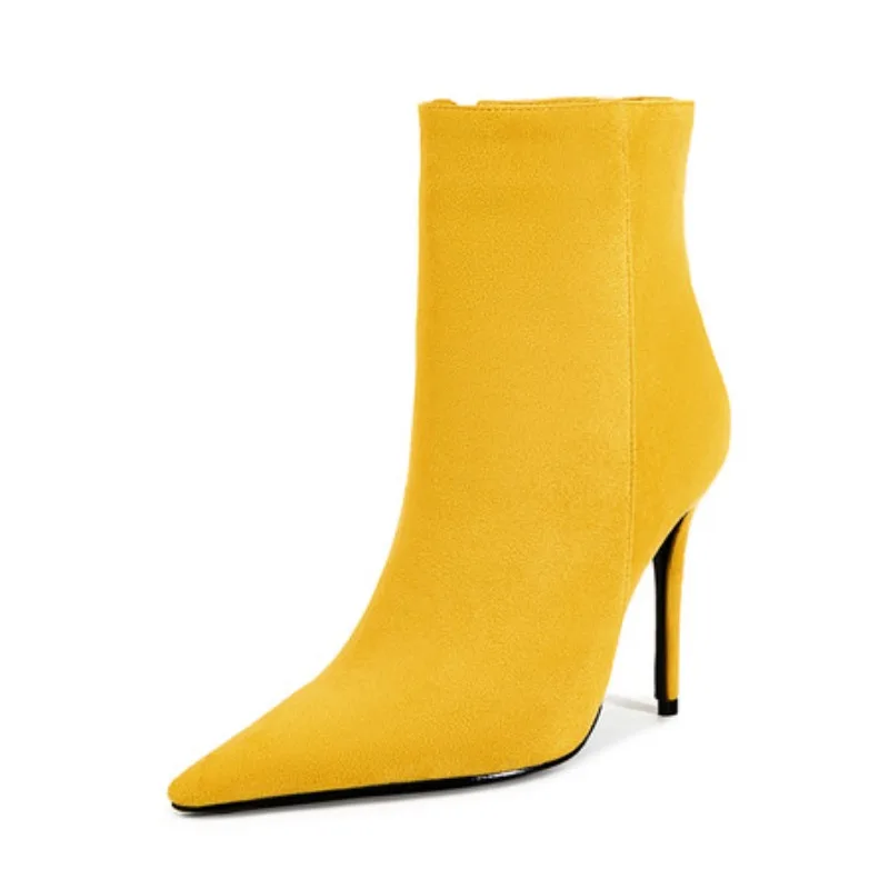 

Новые брендовые замшевые женские ботильоны с острым носком на тонком каблуке с боковой молнией, женские короткие ботинки, легкие высококачественные туфли на высоком каблуке