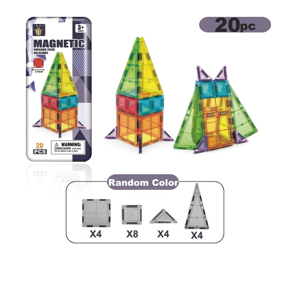 Mini blocos magnéticos de cor aleatória com caixa de ferro, blocos de construção magnéticos de viagem para crianças, brinquedos de blocos de construção magnéticos