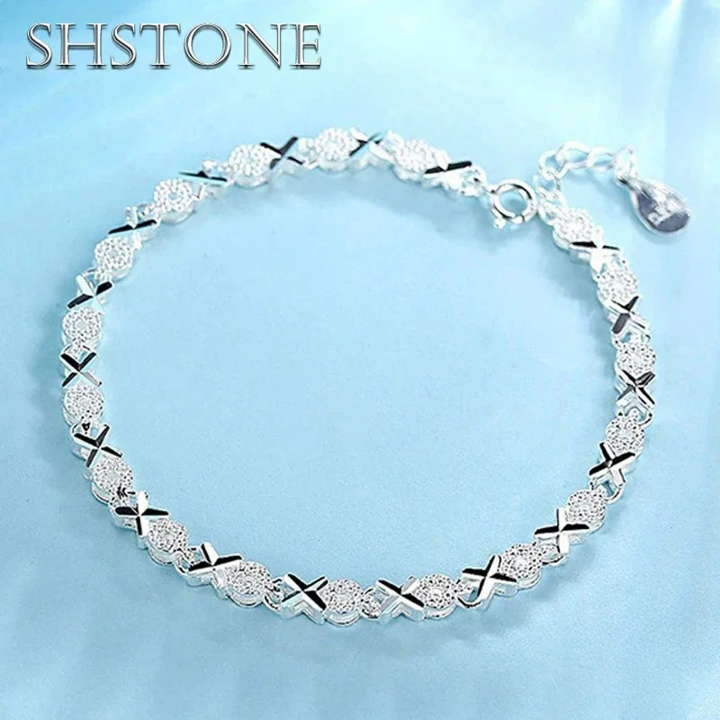 

SHSTONE 925 Sterling Silver XO Style Chain Bracelets For Women Fashion Bracelet Wedding Party Bling Fine Jewelry Birthday Gifts