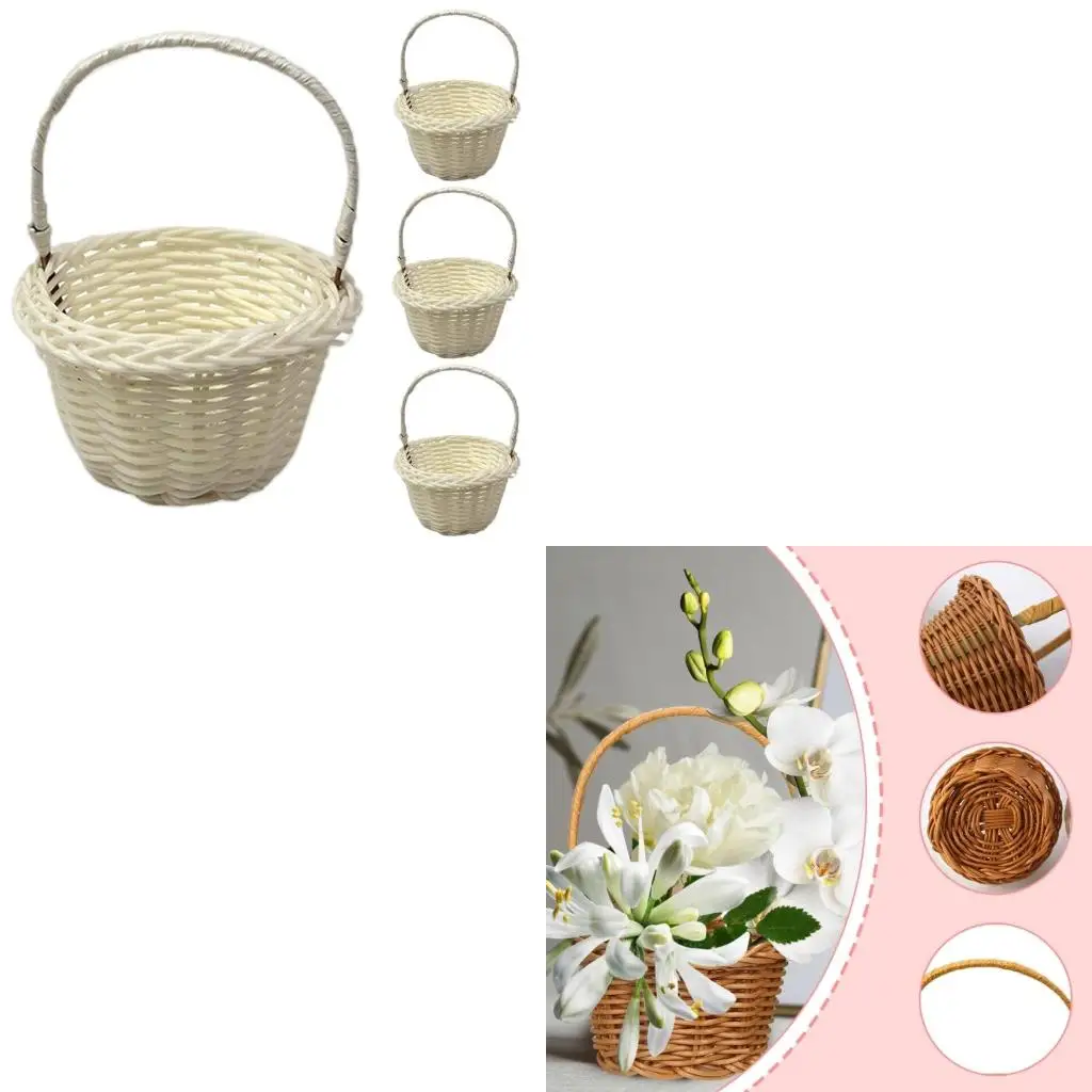 

Set of 4 Woven Baskets Handcrafted Rattan Flower Container Girl Wedding Decors