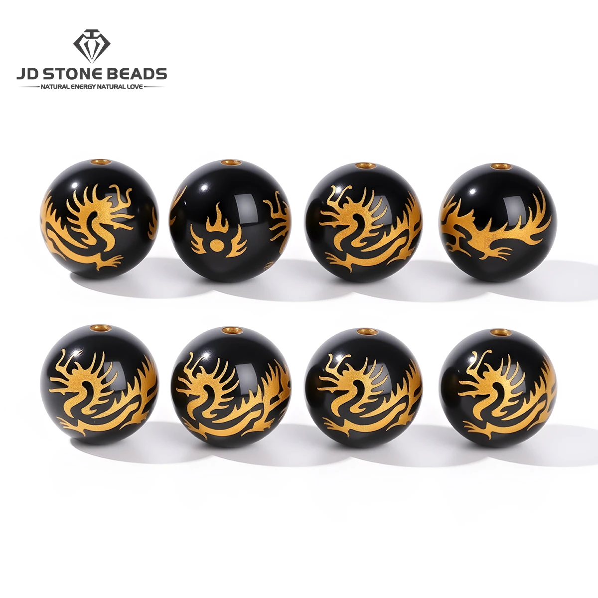 

5 Pcs/lot Natural Stone Black Agate Engraved Dragon Round Beads 14mm For Jewelry Making DIY Necklaces Bracelets Accessories