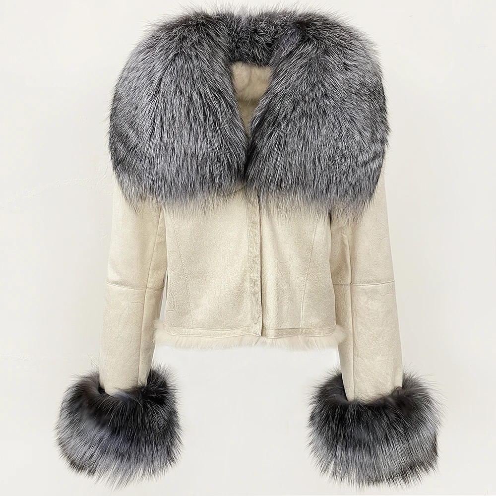 MENINA ナチュラルアライグマキツネの毛皮のコートの女性 2025 新しい秋冬ショートスエード服ファッション暖かいウサギの毛皮のライナージャケット女性