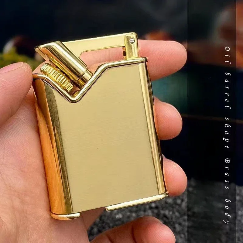 Personalized Retro Pure Copper Kerosene Lighter with Slant Wheel Side Slip Ignition Wheel Lighter Unusual Smoking Tool for Men