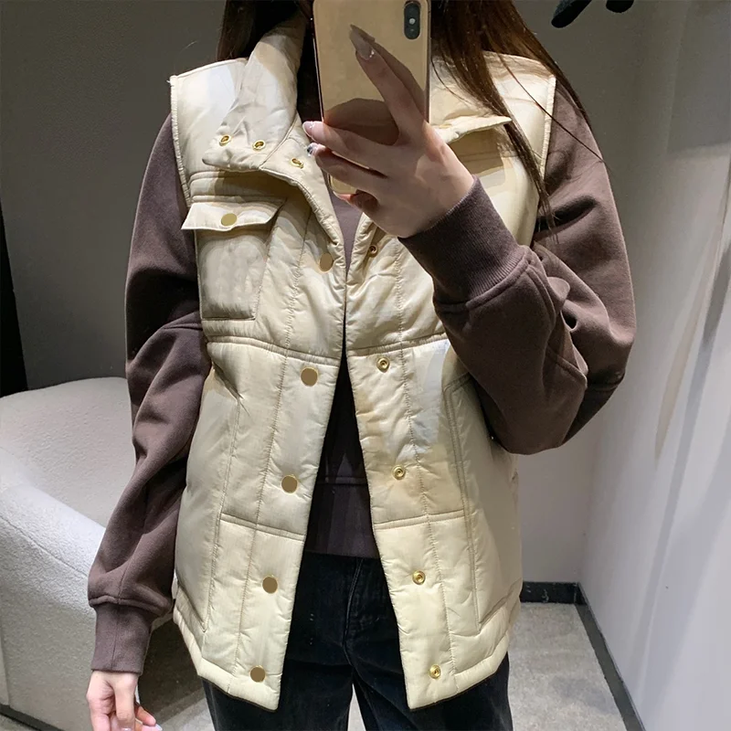 معطف نسائي عالي الجودة بياقة واقفة وزر واحد وجيب مطرز ملابس شتوية 251102296