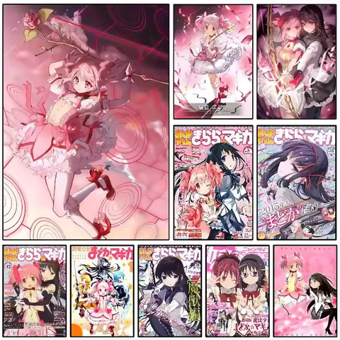 Puella Magi Madoka Magica Pink Girl Aesthetic Prints and Posters Wall Art Retro Painting Home Room Cafe Club Dorm Wall Decor