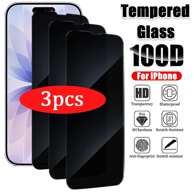 3 قطعة حامي شاشة الخصوصية آيفون 11 12 13 14 15 16 17 برو ماكس Mini Air E 7 8 Plus SE 2020 2022 X XS XRAnti-Spy Glass