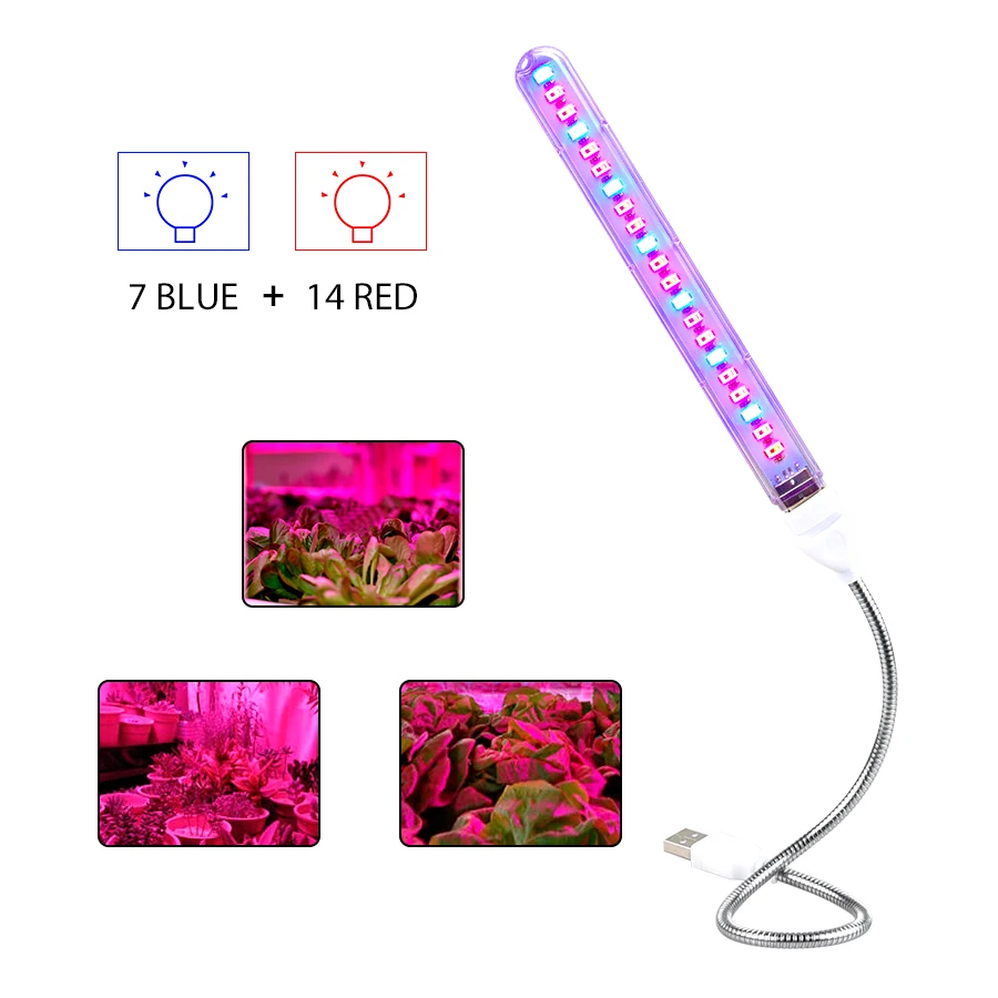 Phyto-Lámpara de cultivo USB de 5V, luz LED de espectro completo, roja, azul, interior, fitolamp para plantas, flores, plántulas, invernadero