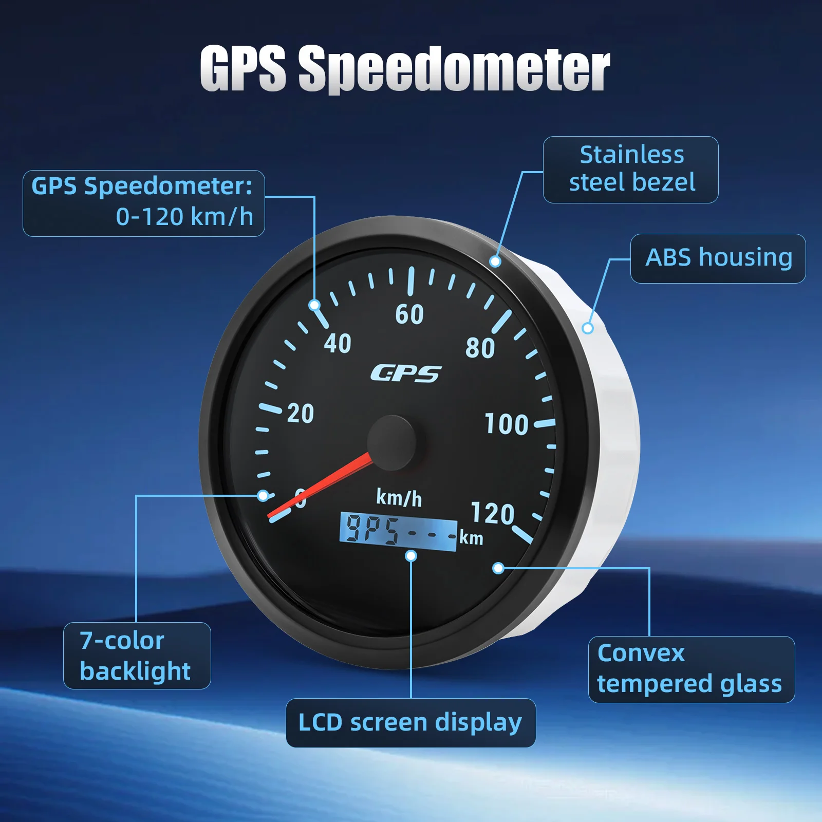 

Универсальный GPS-спидометр 110 мм с антенной, 120/200 км/ч, 7-цветный LED-дисплей для авто, грузовиков и мотоциклов