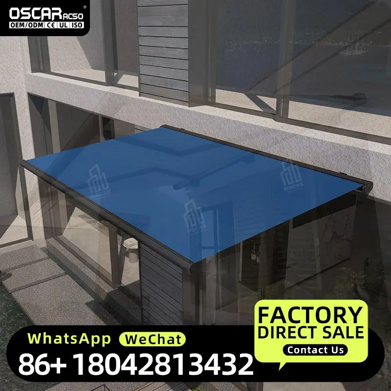Motorized Retractable Sunshade with Aluminum Frame Acrylic Material for Coffee Shop Garden Patio  Retractable Awning
