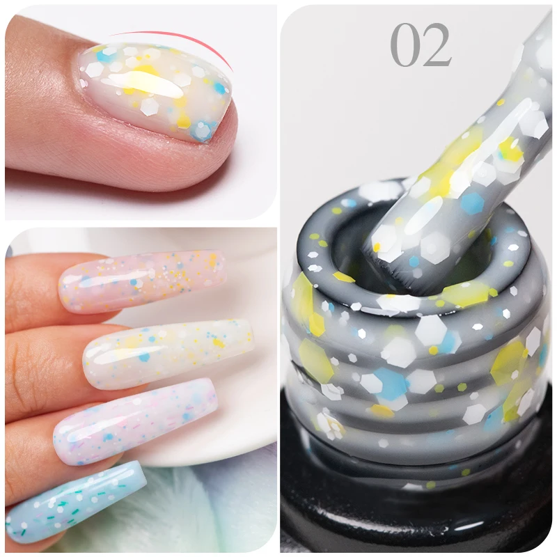 PUENTE 7.5ML Fruit Yogurt Rubber Base Gel Nail Polish Glitter Sequins Construction Gel Soak Off Semi-Permanent Varnish Manicure