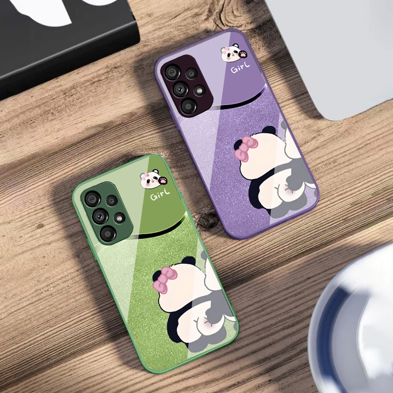 

Cartoon style panda theme For Samsung S25 S25 Edge S25Ultra S8 9 S10 20 U ltra S21 Pro 22 Plus S23 FE S24 Ultra Glass Phone Case