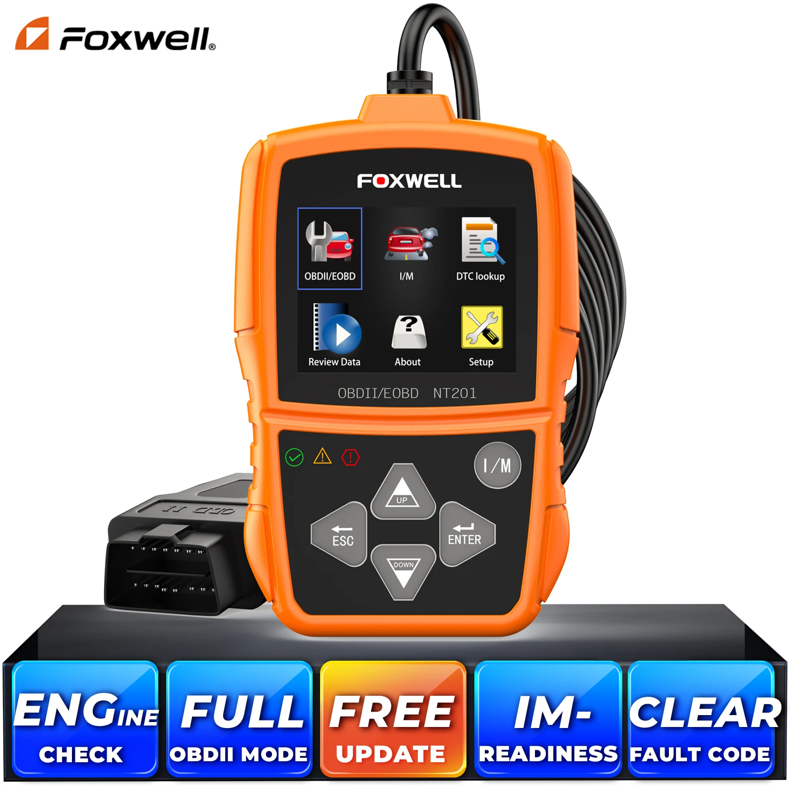 

FOXWELL NT201 OBD2 сканер автомобильного кода считыватель света двигателя OBDII EOBD автомобильный компьютер диагностический сканер инструмент авто неисправностей
