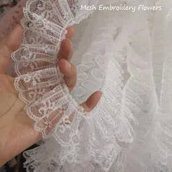 5CM Wide NEW Embroidery white flower lace fabric trim ribbon DIY sewing applique collar Ruffle wedding Womens dresses decor