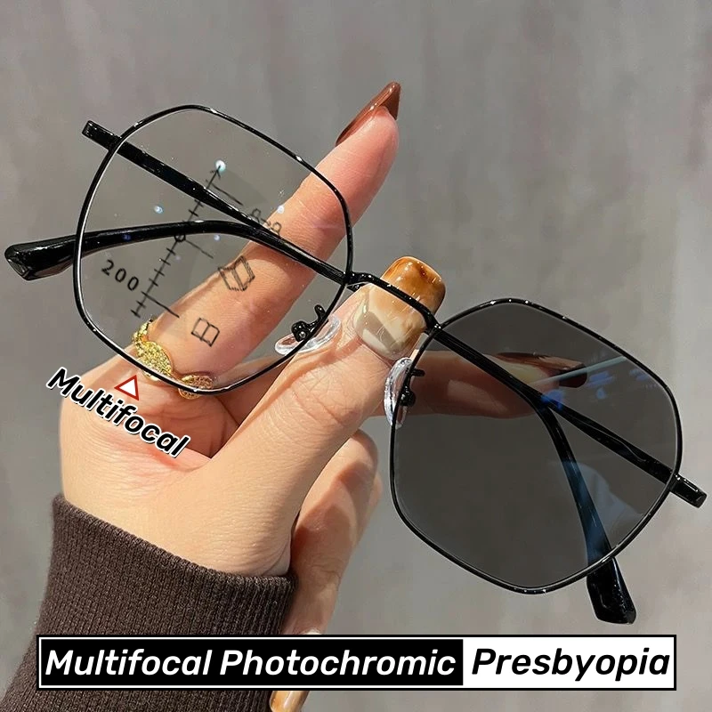 

Metal Frame Outdoor Smart Multifocal Photochromic Reading Glasses Women Men presbyopia Sunglasses with Degree 0 To +4.0