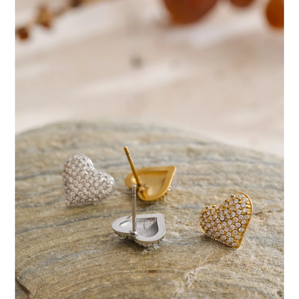 Yhpup Valentine's Day Gifts Stainless Steel Zirconia Heart Love Stud Earrings for Women Charm Romantic Jewelry Recommend