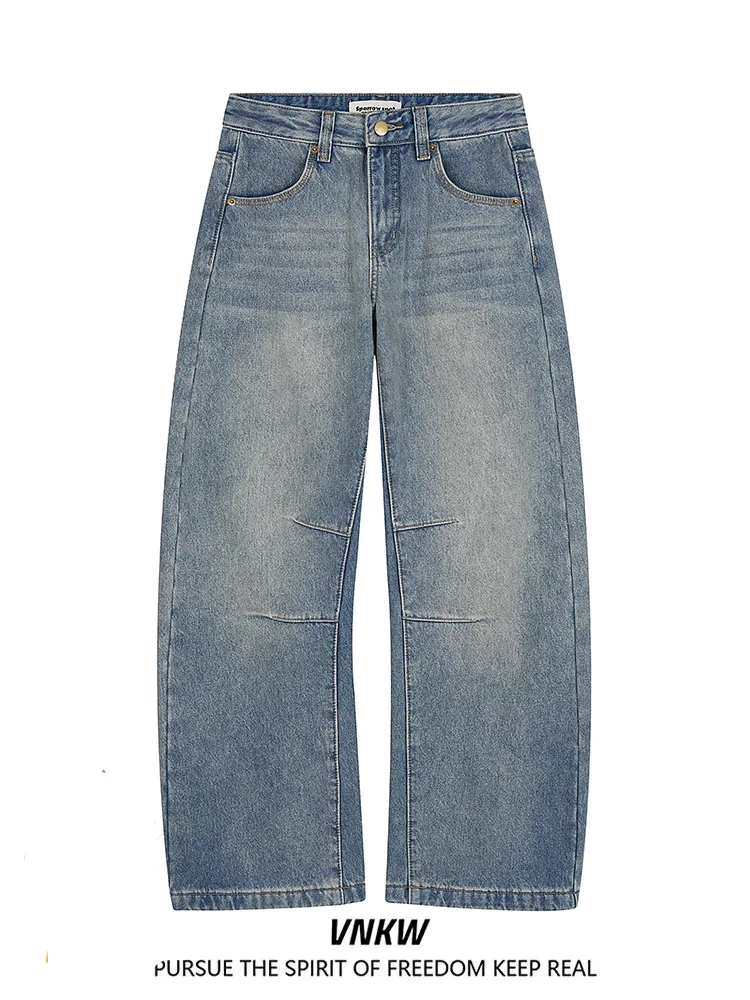 

Американские ретро-джинсы унисекс с эффектом потертости, на флисовой подкладке, теплые, свободные, повседневные, универсальные, широкие, длинные брюки