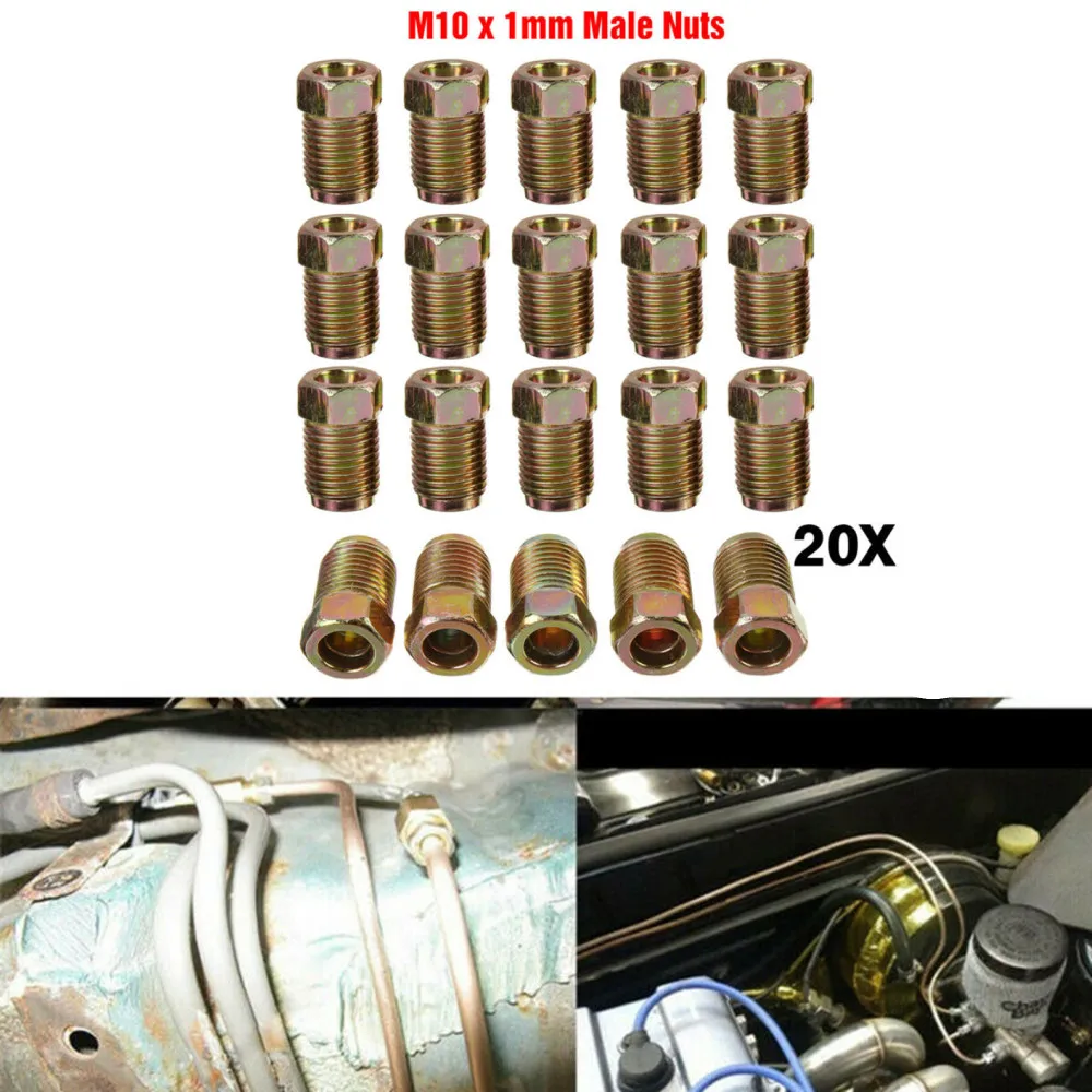 Brake Line Fittings Set 20pcs for 3/16 Tube Inverted Flare Type with Metric Male Threaded Union Nuts Zinc Plated