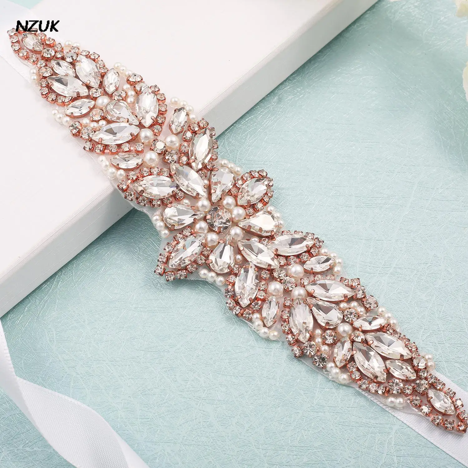 NZUK Wedding Sash Bridal Belts Rose Gold Bridal Sashes Rhinestone Dress Belt Bridesmaid Belt Embellished Belt